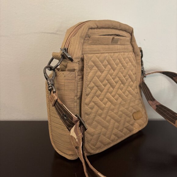 Lug Flapper Light Gold Tan Quilted Nylon Camo Strap Convertible Crossbody - Picture 3 of 15